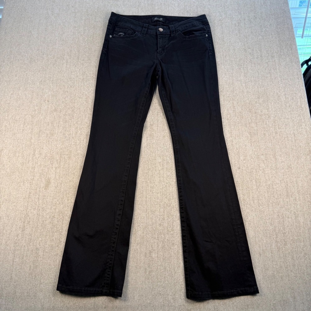 Seven7 Jeans Women 8 Black Bootcut Mid Rise Embroidered Pockets Denim